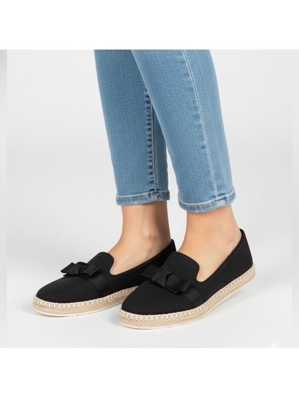 DVA Black 100% Cotton Upper Espadrille Loafers w/ Grosgrain Ribbon Accent Sz 9 - Picture 1 of 9